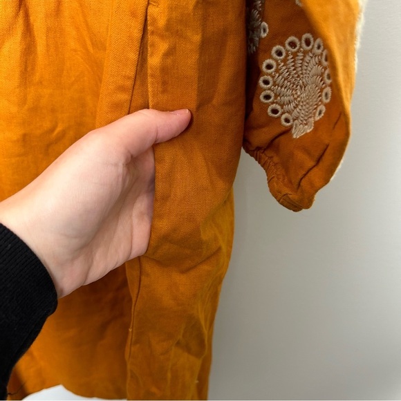 Madewell Embroidered-Sleeve Mustard Popover Dress - Picture 8 of 9